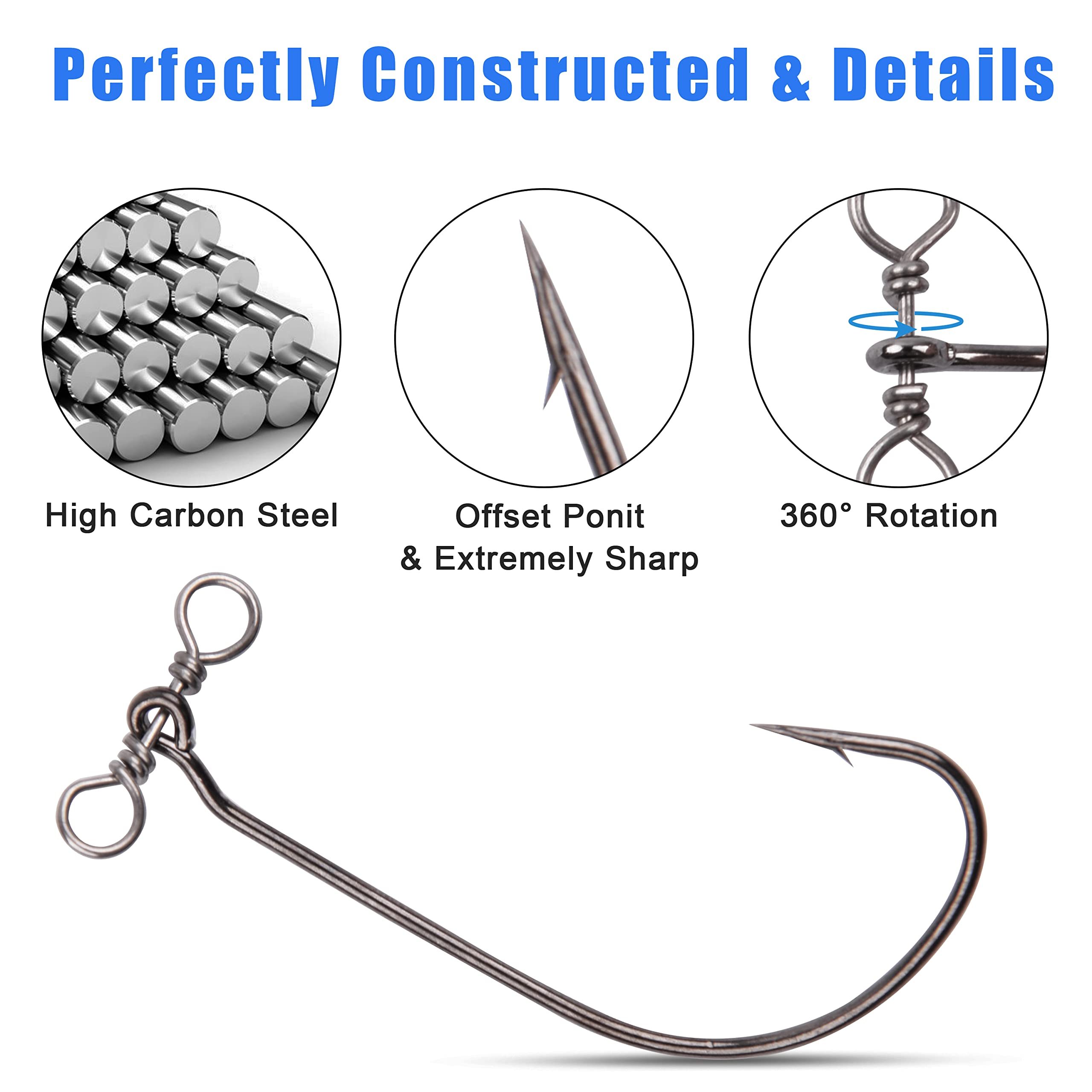 Drop Shot Swimbait Hooks,50pcs in-line Drop Shot Rig Hooks Swivel Soft Plastic Worm Hooks for Bass,Perch Fishing Size 2/0,3/0,4/0