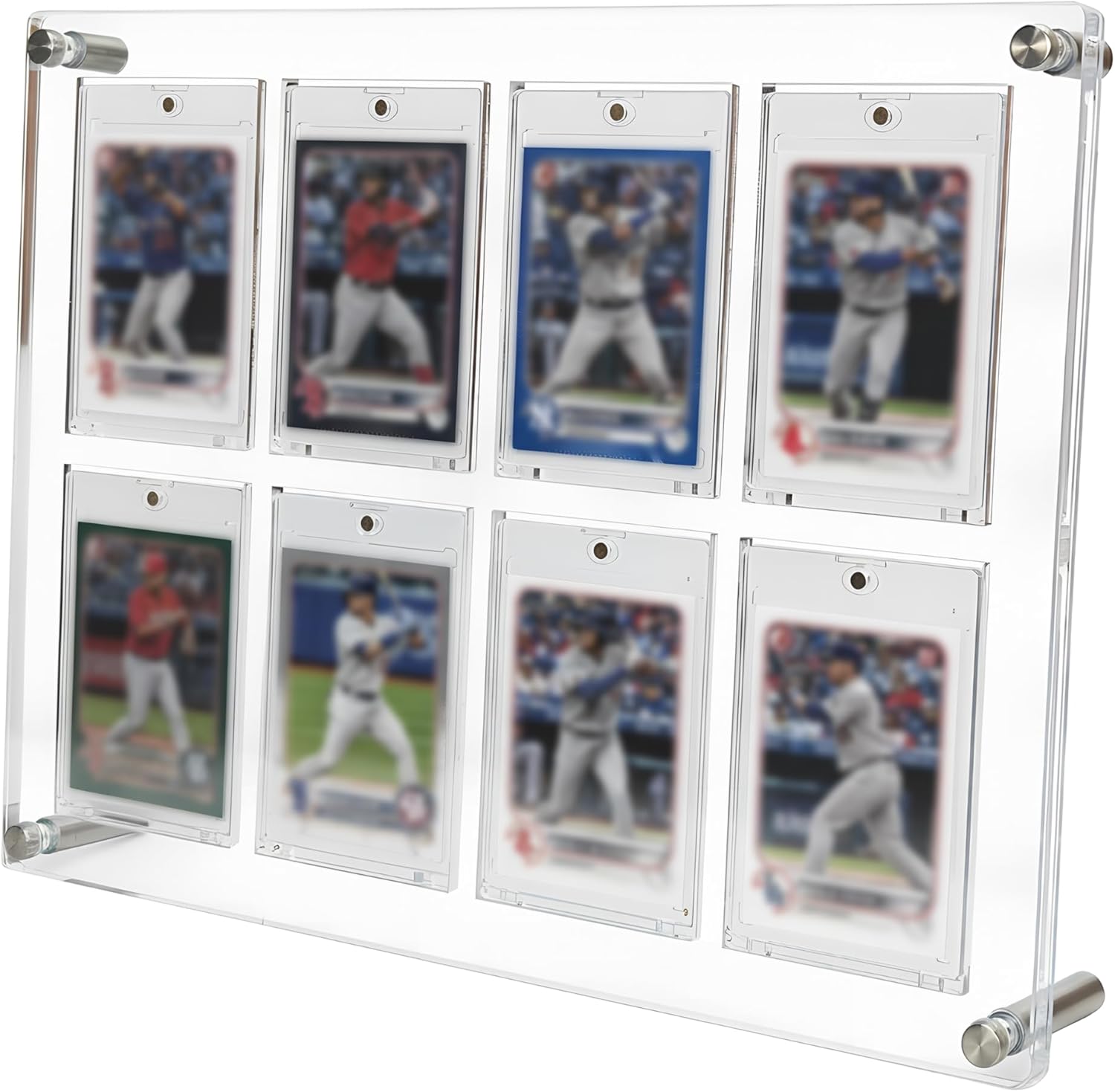 Acrylic Trading & Sports Card Display Frame - 9-Slot Wall/Desktop Holder for Baseball, Pokemon, Hockey Cards, UV-Protected with Magnetic One Touch Holders & Ad Nails