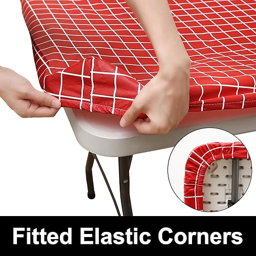 Miniatura 2 de Mantel rectangular, manteles de plástico elásticos ajustables con parte trasera de franela para mesas plegables de 6 pies, manteles de vinilo