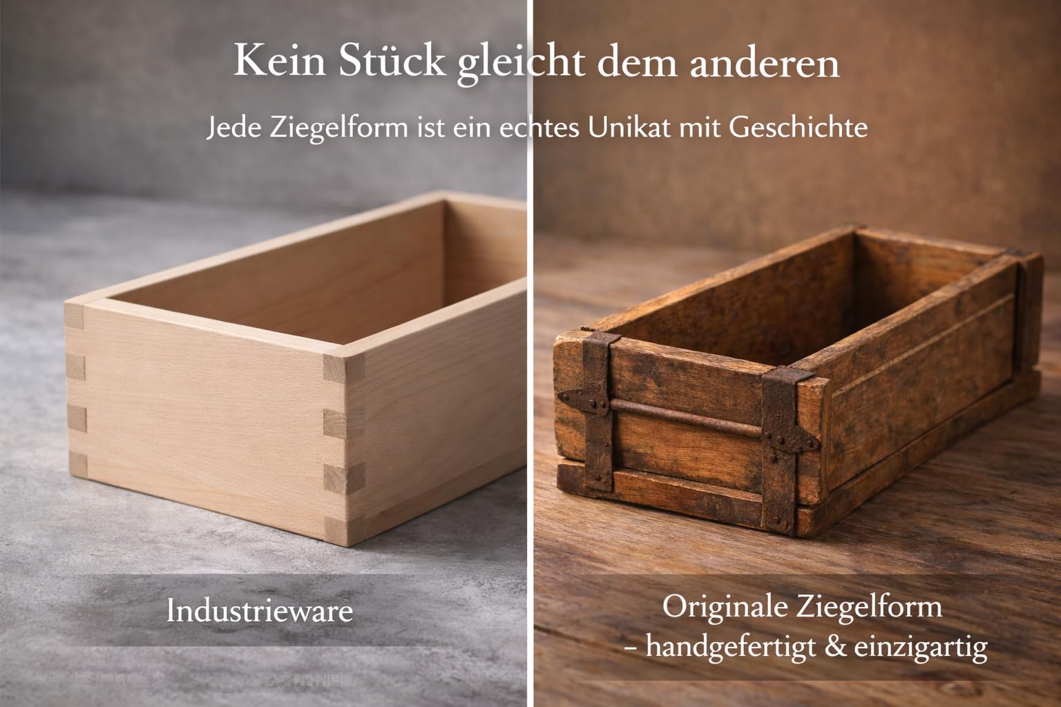 MC-Trend Ziegelsteinform aus Holz – rustikale Holzkiste zum Bepflanzen – Altholz Blumenkasten – Backsteinform mit Metallbeschlägen – jedes Stück ein Unikat – Holz Zieglform