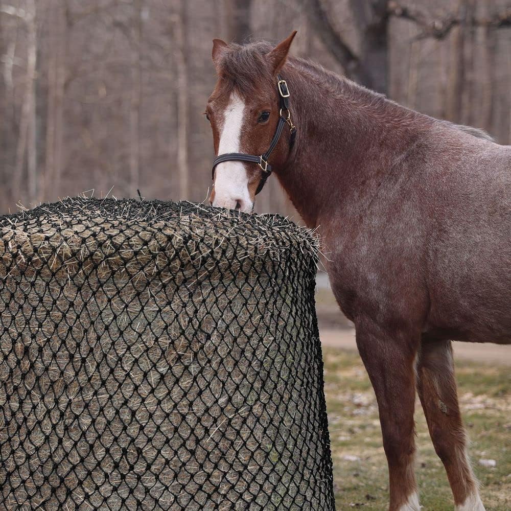 Dura-Tech Large Round Bale Hay Net for Horses | Extends Hay Bale Lifespan | Fits Large 6'x6' Bales | 2" x 2" Slow Feed Holes | Durable Polyester Net | Drawstring Top