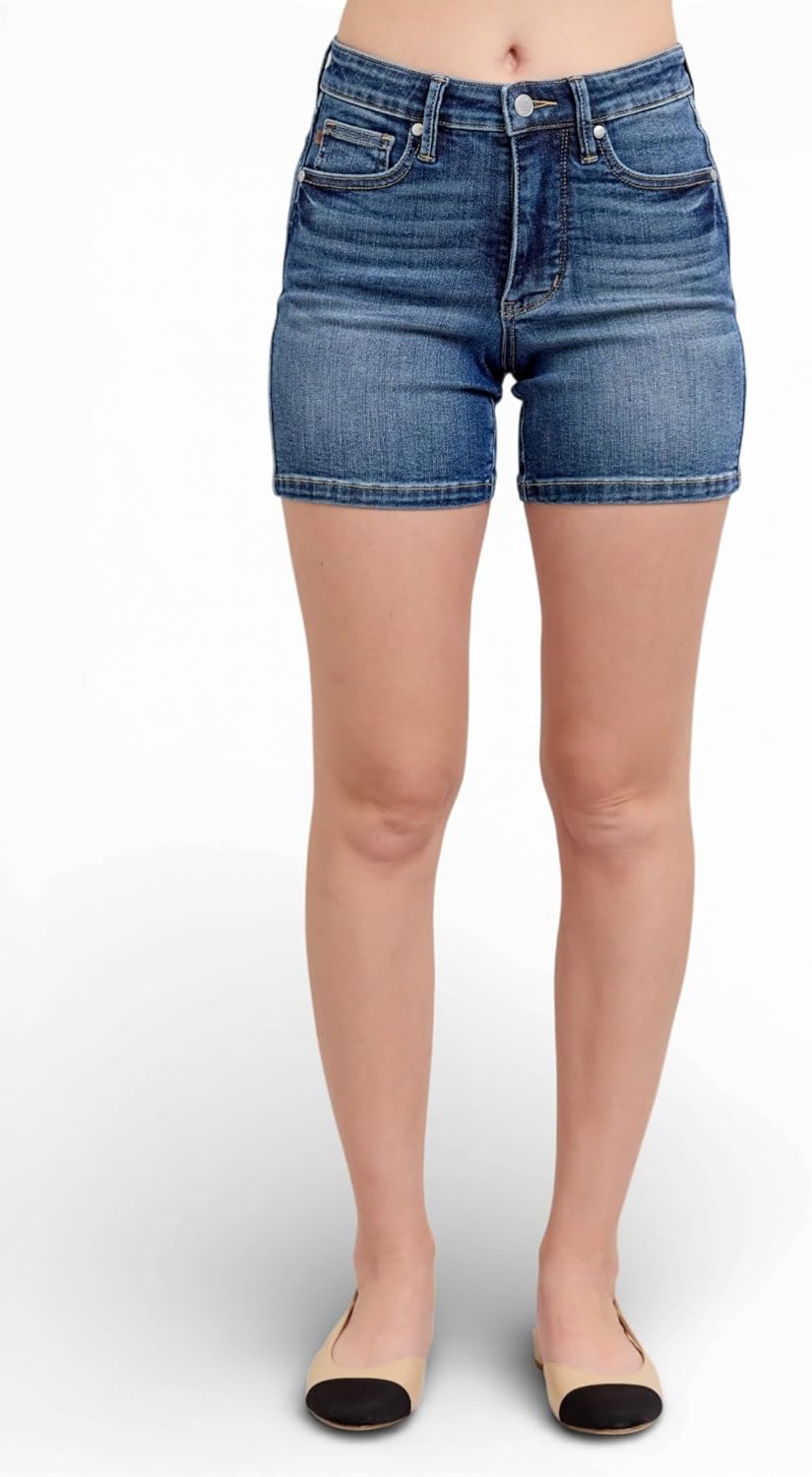 Judy Blue Womens Jean Shorts - Mid Rise Tummy Control Mid Length Shorts