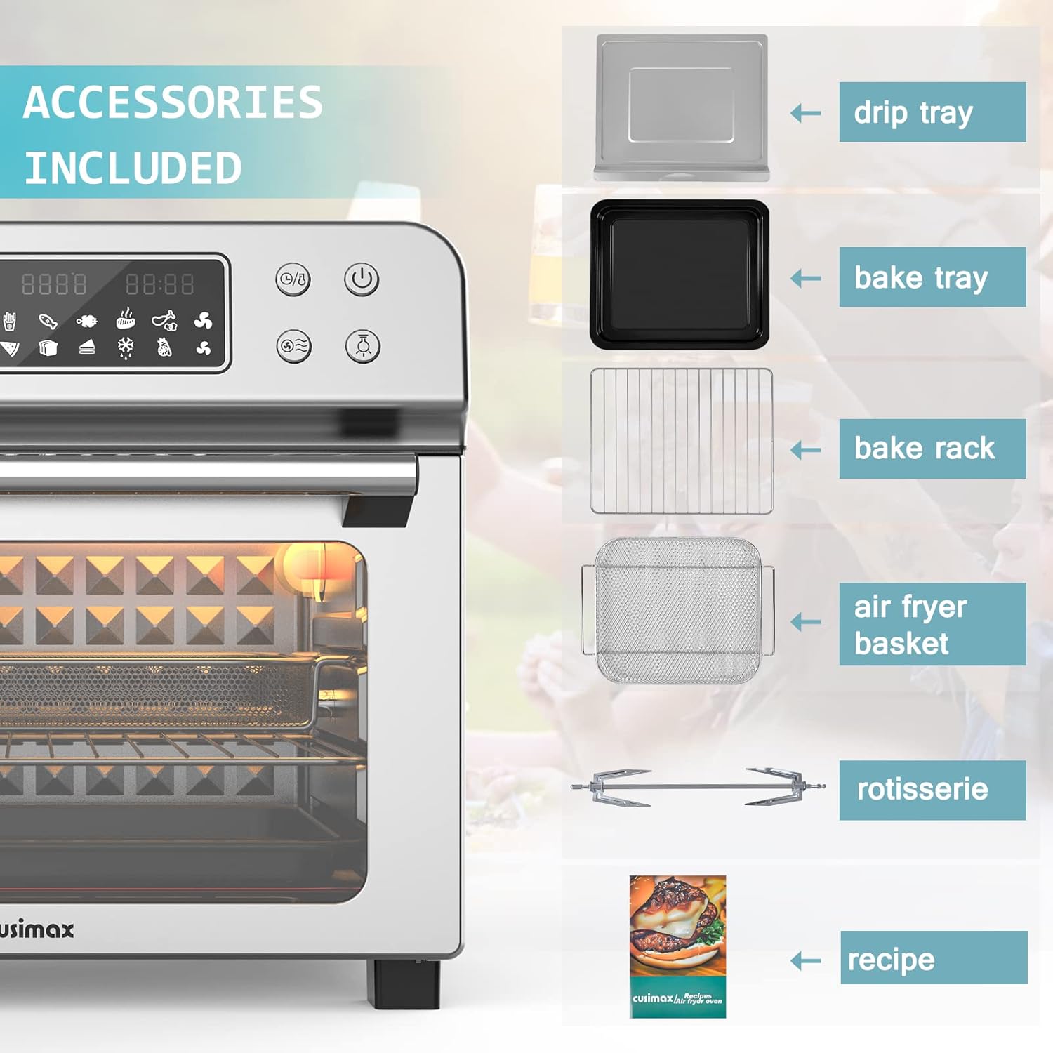 Black Friday - 60% OFF 10-in-1 Air Fryer Toaster Oven Combo, CUSIMAX 24 Quart/6 Slices Large Convection Oven, Countertop Oven with Rotisserie, Dehydrator for Chicken, Pizza, 6 Accessories & Recipes, 1700W, Stainless Steel (24.5QT)