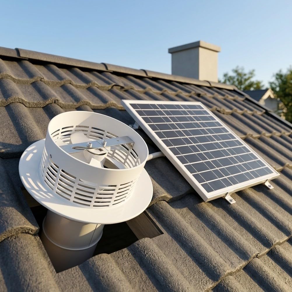 12V Solar Dachventilator 160mm Leistungsstark für Küche Bad - Wetterfest ABS Lüfter mit Panel(Fan+solar panels)