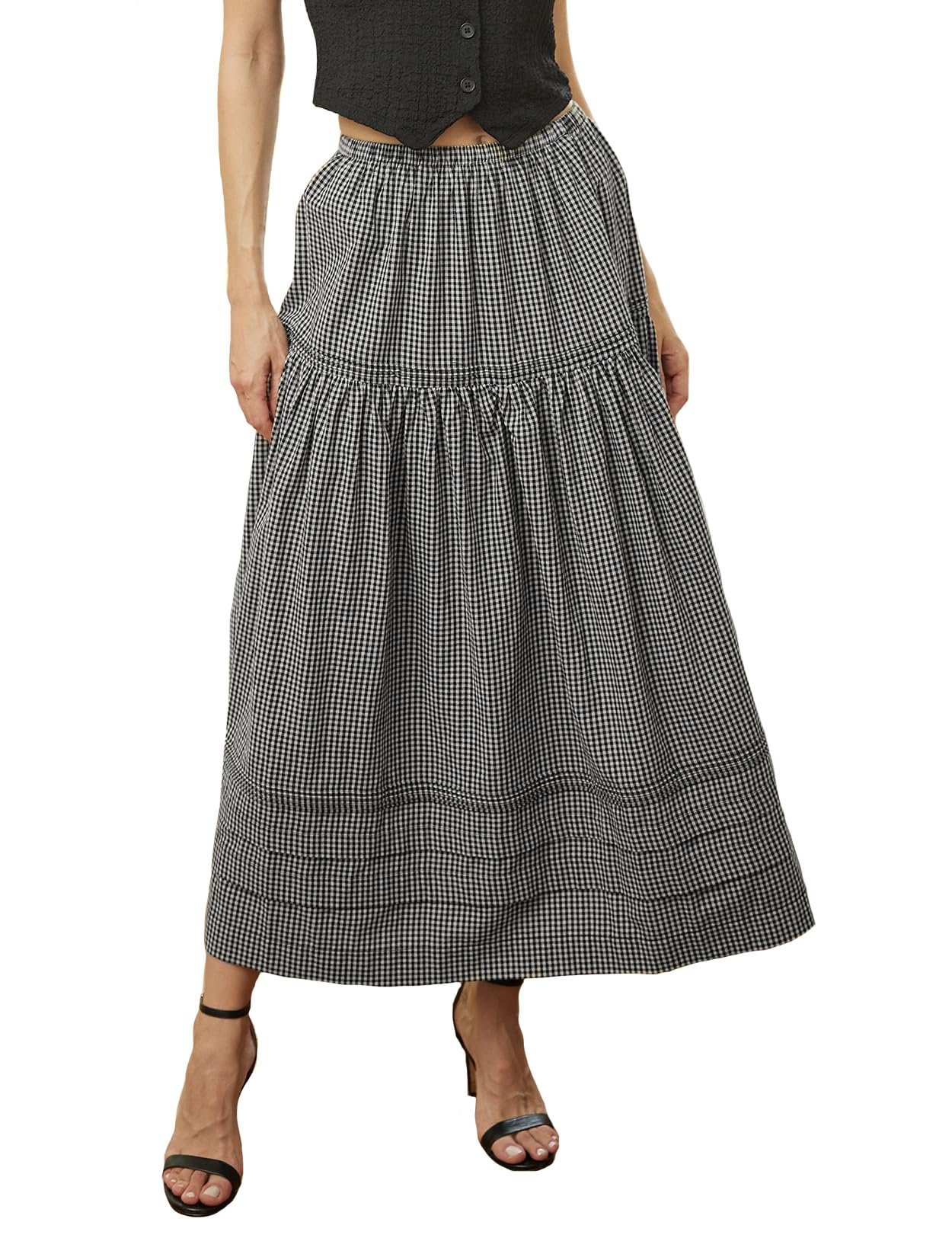 BEAUTELICATE Damska spódnica na schody, bawełniana, długa spódnica w stylu boho, letnia spódnica, długość do kostek, elastyczna talia, biała, S-XXL
