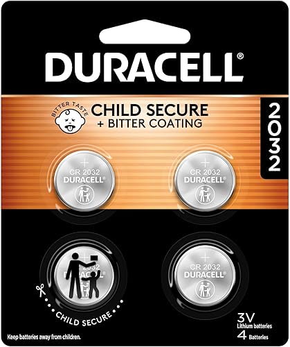 Duracell Batería de litio 2032. Paquete de 4 unidades. Características de seguridad infantil. Compatible con Apple AirTag, llavero y otros