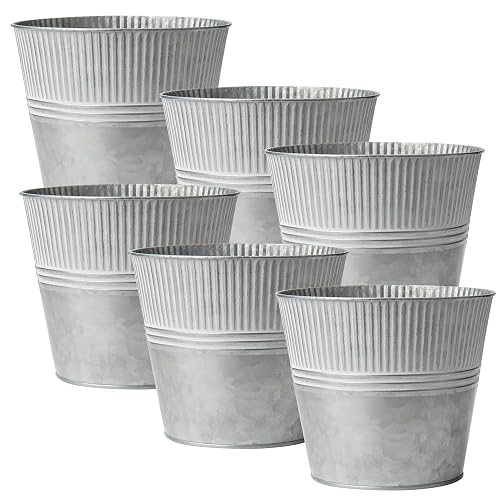 Briful 6.5'' Galvanized Planter, Medium Size Metal Buckets for Flowers