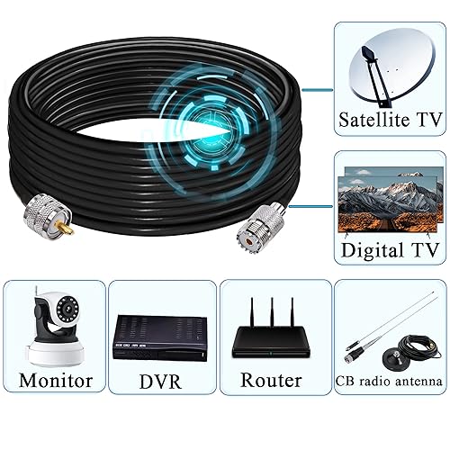 Miniatura 2 de TUOLNK Cable coaxial RG58 UHF macho a hembra, cable de extensión CB de baja pérdida, antena PL-259 Jumper para radio CB, radioaficionado de 32.8