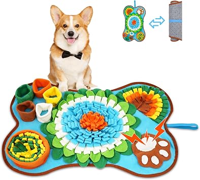 Snuffle Mat for Dogs - 25x17 Inch Slow Feeder & Mental Stimulation Toy with Built-in Squeaker, for Small & Medium Dogs to Relieve Boredom Anxiety, Machine Washable