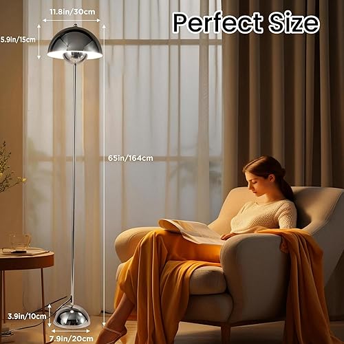 Miniatura 5 de COSYLUX Lámpara de pie moderna para sala de estar, lámpara de pie alta industrial para dormitorio, pantalla de metal reflectante, lámpara de pie de