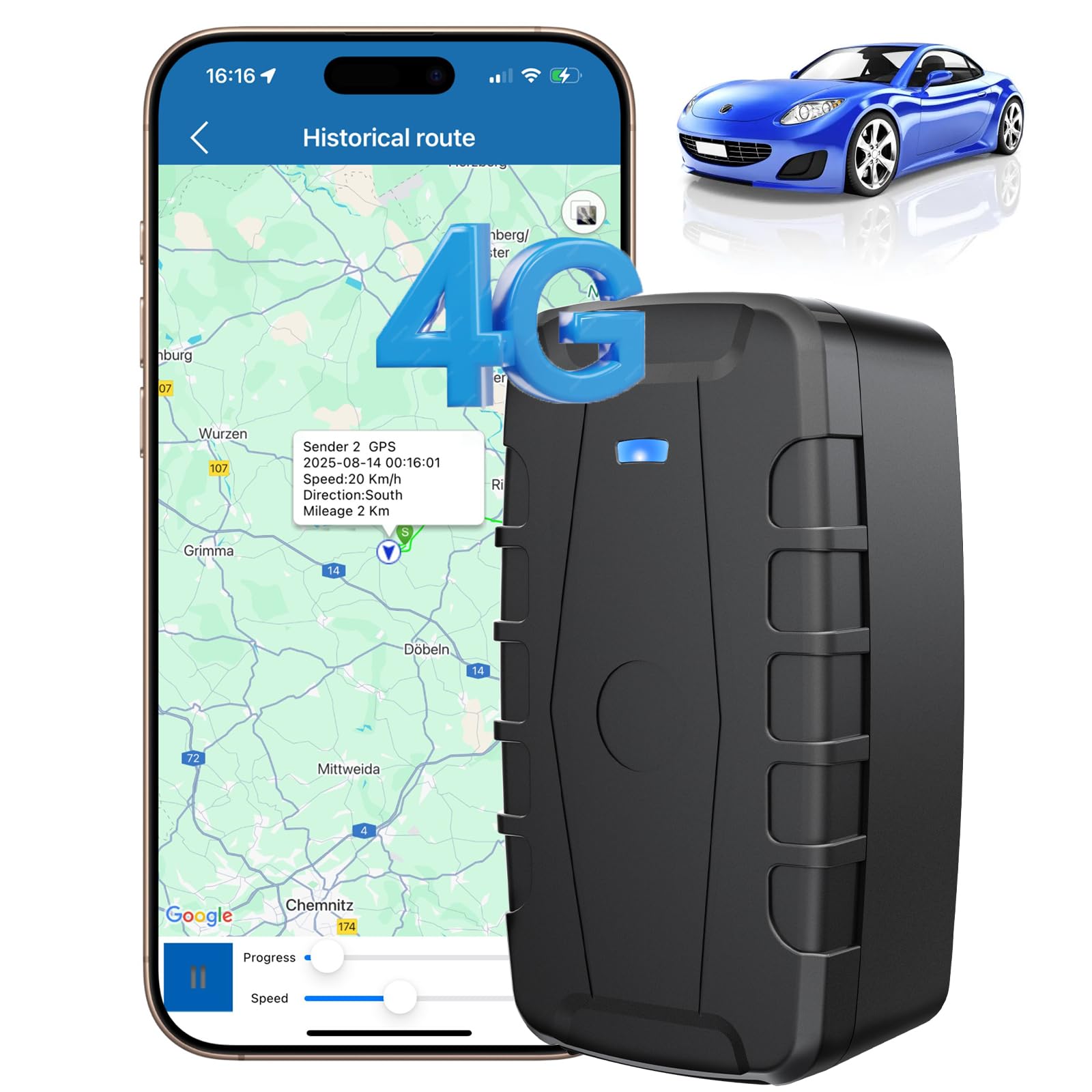 Traceur GPS 4G Winnes 20000mAh pour Voitures, APP sans Abonnement Suivi de Localisation en Temps Réel Batterie Autonomie en Veille de 240 Jours, Aimant Puissant, Localisation par SMS/Application/Web