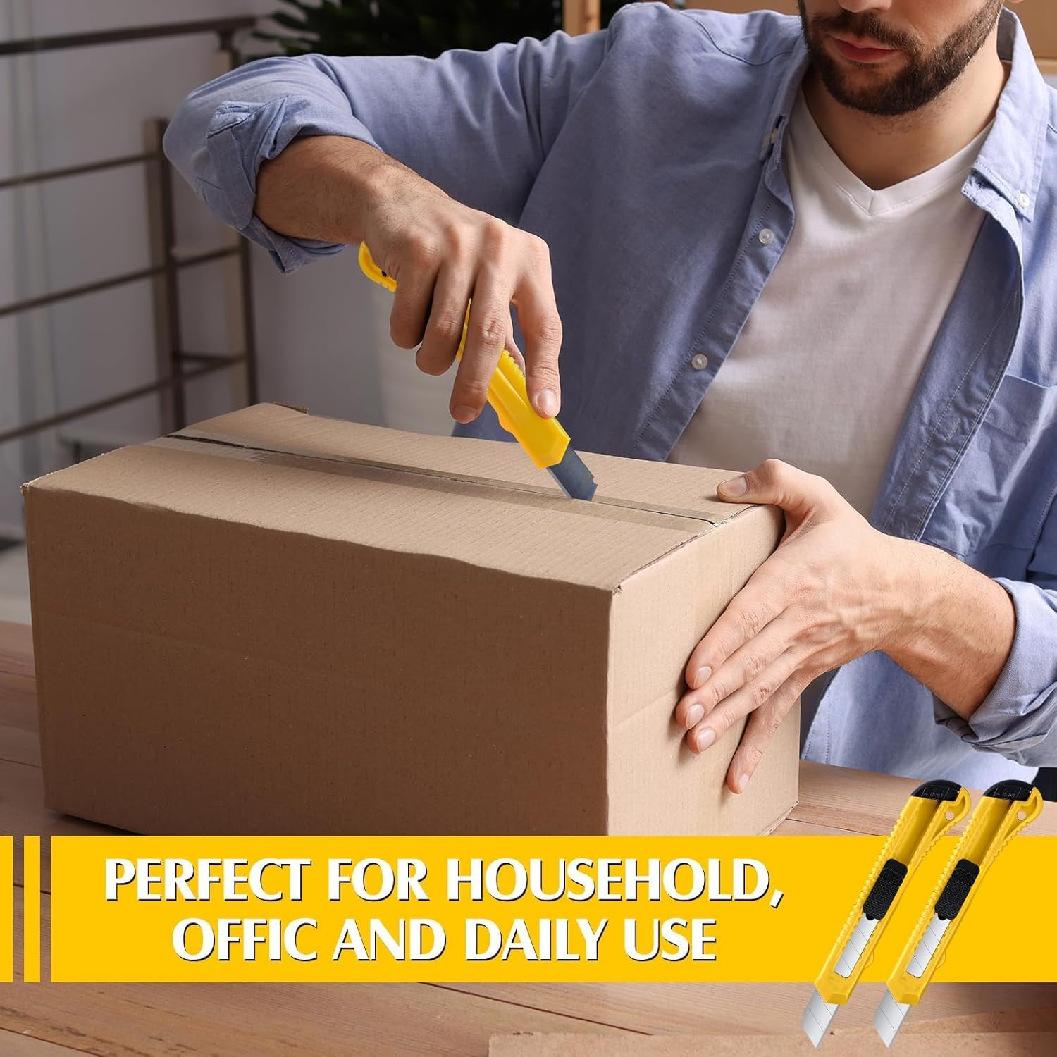 Box Cutter Retractable Utility Knife 18mm Wide Blade Razor Knife Plastic Cardboard Cutter for Office Art, Craft and Home Use (200 Pcs)