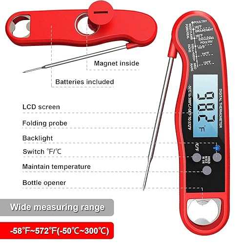 Miniatura 6 de Termómetro digital de carne de lectura instantánea termómetro de comida ultrarrápida impermeable con retroiluminación y calibración sonda de
