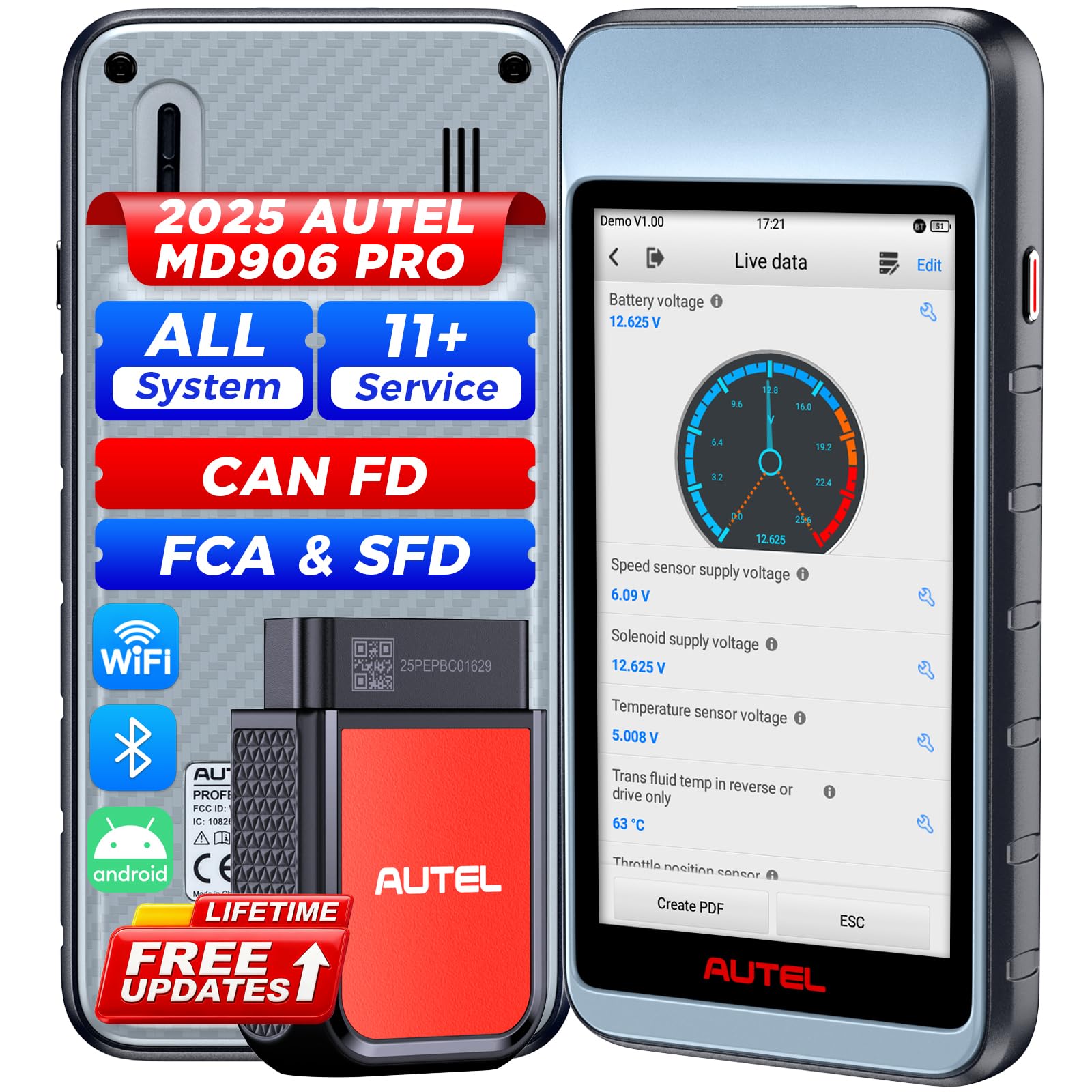 Autel MaxiDiag MD906PRO OBD2 Scanner, 2025 MD906 PRO All Sys Diagnostic Tool Same as MD909 PRO, 11 Services, CAN FD, BT Lite of MX808S, 10 OBDII Test Modes, FCA, Free Update, Up of MD808Pro MD806
