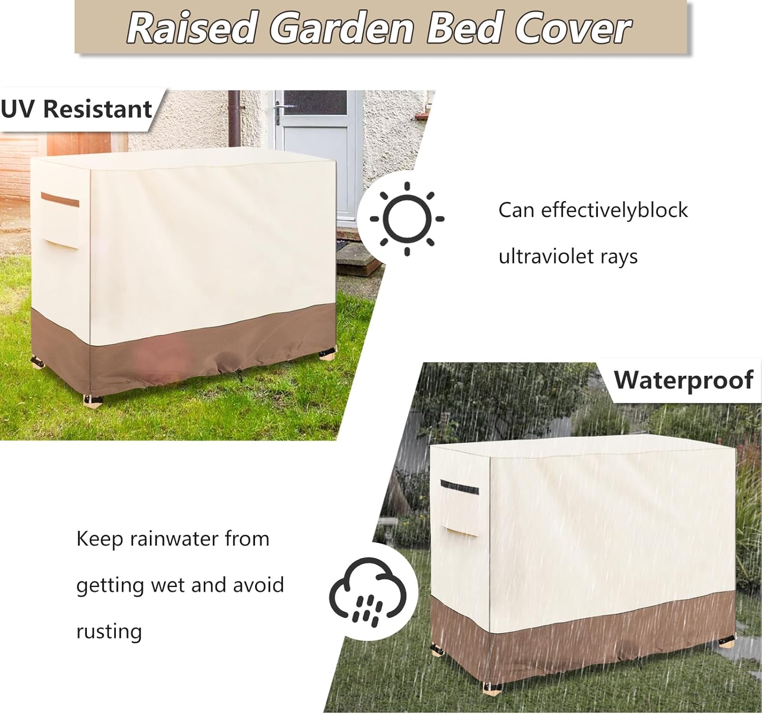 Outdoor Raised Garden Bed Winter Cover with Split Zipper,Waterproof Heavy Duty Cover for 48 x 24 x 30 inch Elevated Wood Planter Box Stand(Beige,Covers only)