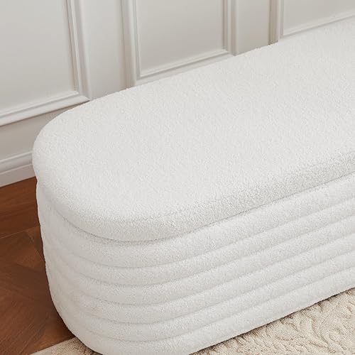 Miniatura 7 de ZOMGE HUZZ Banco otomano de almacenamiento de 45 pulgadas, banco tapizado de tela para dormitorio, moderno y cómodo, taburete para sala de estar,