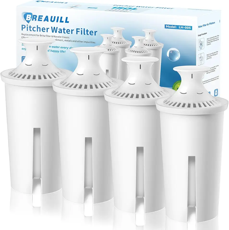 BREAUILL Replacement for Brita® Water Filter, Pitchers and Dispensers, Water Pitcher Filter Water Filter Replacement Compatible with Brita® Classic, OB03, Mavea® 107007 35557 (4pcs-Classic Style)
