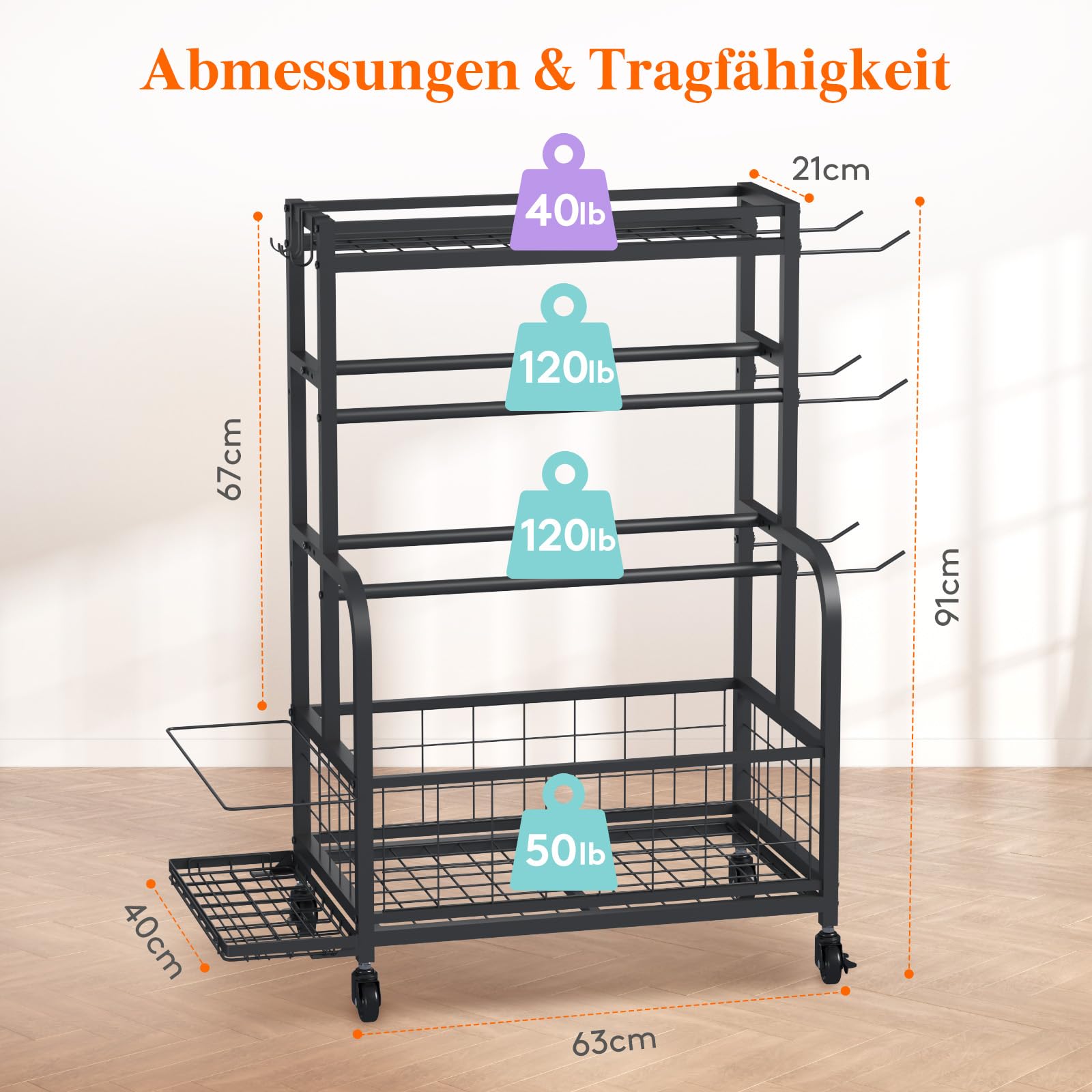 Lifewit Hantelständer für Home Gym, Hantelablage mit Abschließbare Universal-Räder und Haken, Kettlebell Rack, Yoga-Mattenhalter, Hantelregal für Krafttraining, Gewichtsregal für Haus, Garage, Mittel