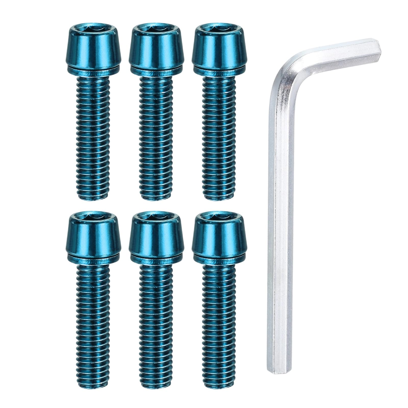 PATIKIL M5 x 20mm Bike Stem Bolts Screws, 6pcs Hex Tapered Bolt Screw with Washers and Wrench for BMX MTB Road Bike Bicycle Stem, Blue โ image 1