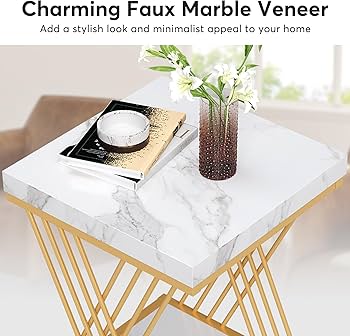 Amazon.com: Tribesigns Square End Table White Gold 2-Tier Side