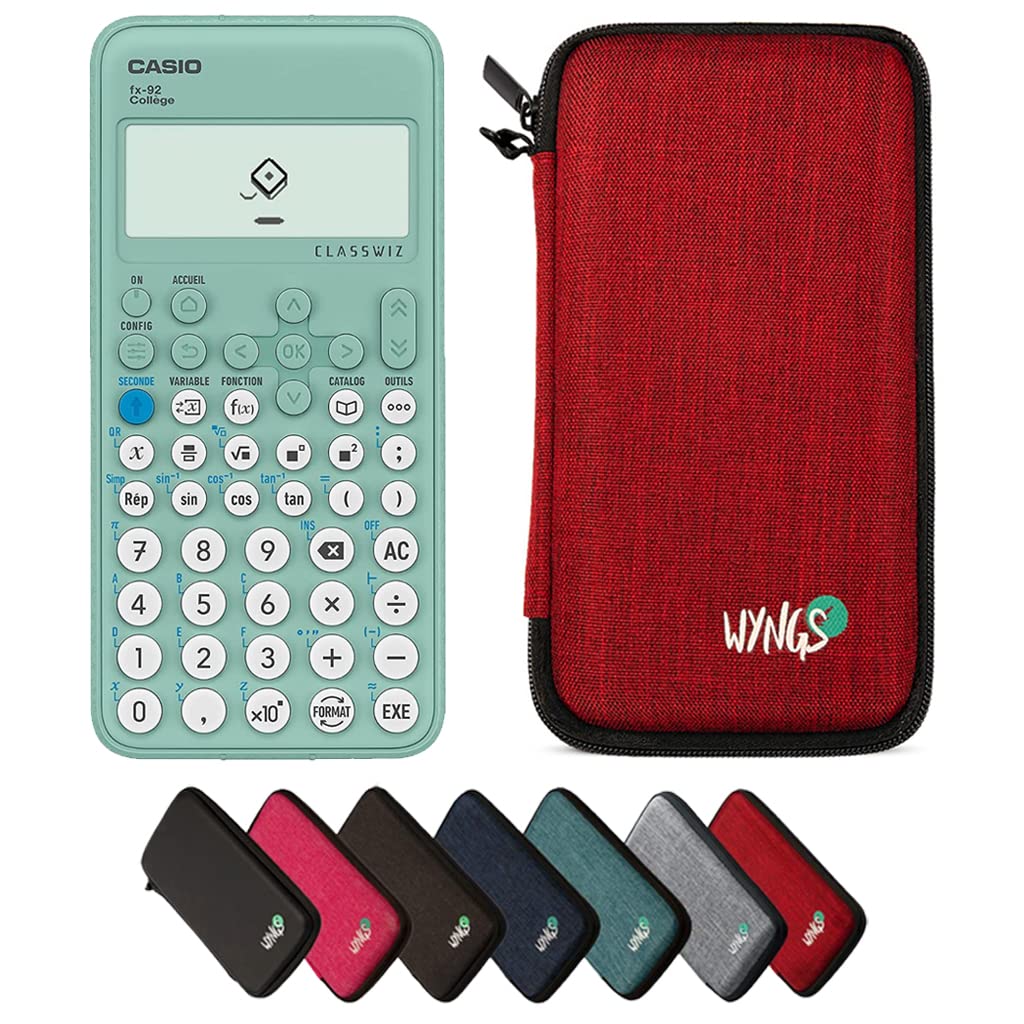 Casio fx-92 Collège including a WYNGS protective case in Red - Basic Set (French)