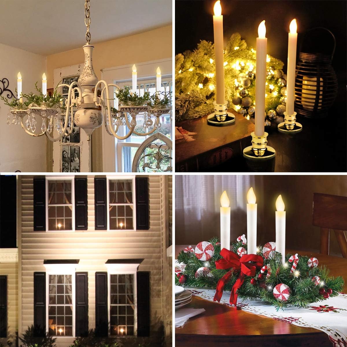 6 Set Christmas Window Candles Lights with Timer Battery Operated Electric LED Taper Candles Flameless for Windows, Gold Candle Holders, Suction Cups &12 PCS Battery Included (6 Set)
