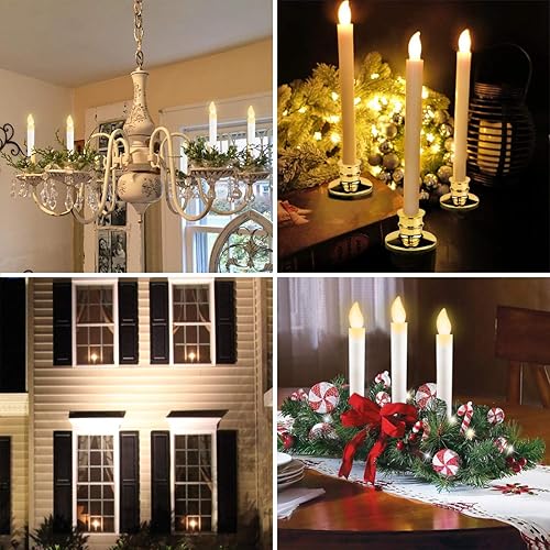 Miniatura 2 de Juego de 6 velas de Navidad para ventana con temporizador, funciona con pilas, velas LED eléctricas sin llama para ventanas, portavelas dorados,