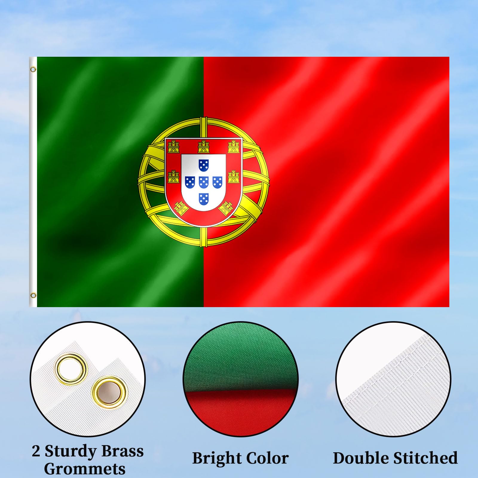 Portugal Flag 3x5 FT Portuguese Flag With Brass Grommets Fade Proof For Outdoor Decor(Portugal) - Image 4