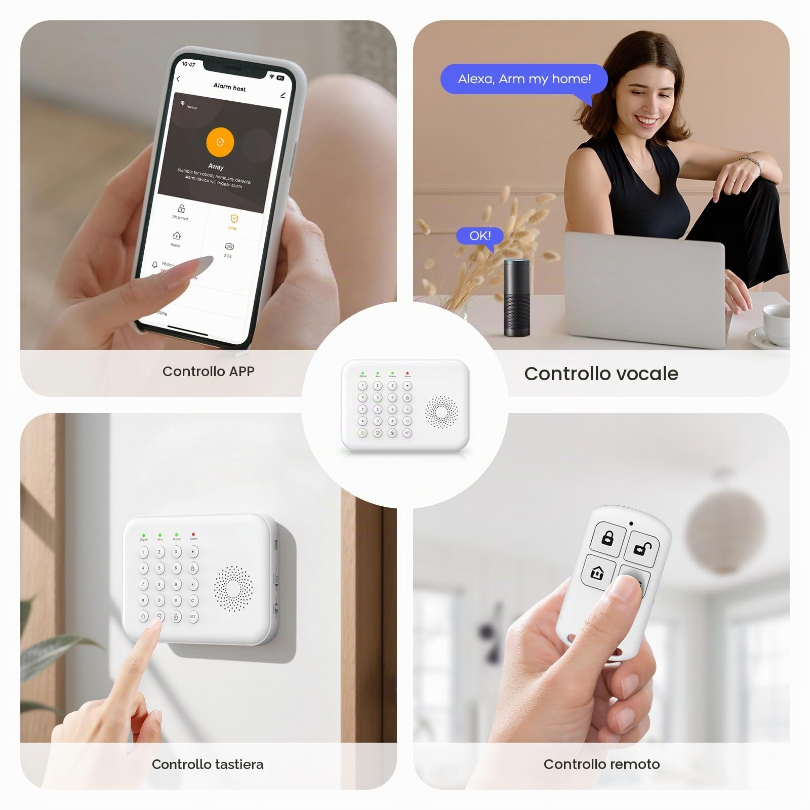 4G + WiFi Sistema di Allarme, Antifurto, 13 Pezzi, Allarme Casa senza Fili con Avvisi APP, Sensori Porta e Finestra, Rilevatore di Movimento, Telecomandi, Compatibile con Alexa e Google Assistant