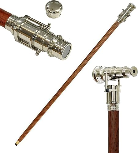 Miniatura 5 de 5MOONSUN5 's Brass - Bastón de pie con mango vintage, cabeza de telescopio victoriano, accesorios plegables Steampunk, bastón de madera para hombres