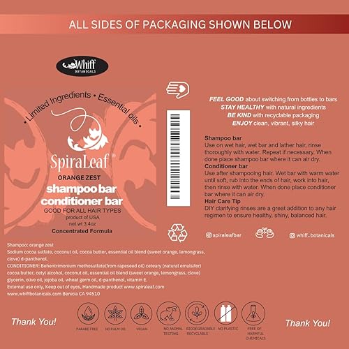 Miniatura 6 de SPIRALEAF Barra de champú sólido y acondicionador con ingredientes limitados, fórmula concentrada, sin fragancia, sin tintes, barras de cuidado y