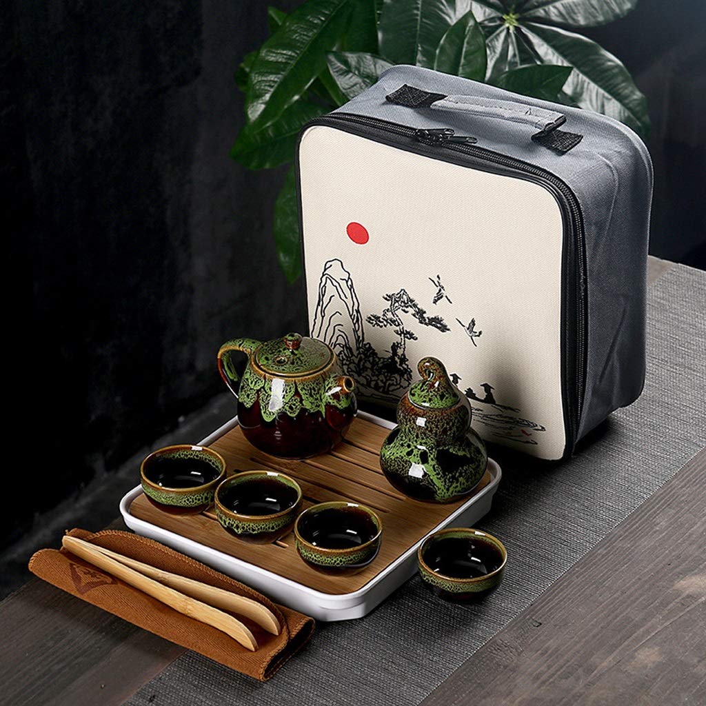 TYUHDUYUR Portable Tea Set Include 1 Teapot 4 Teacups 1 Tea Caddy teapot Kettle,Chinese Travel Ceramic Portable Teaset with Bag