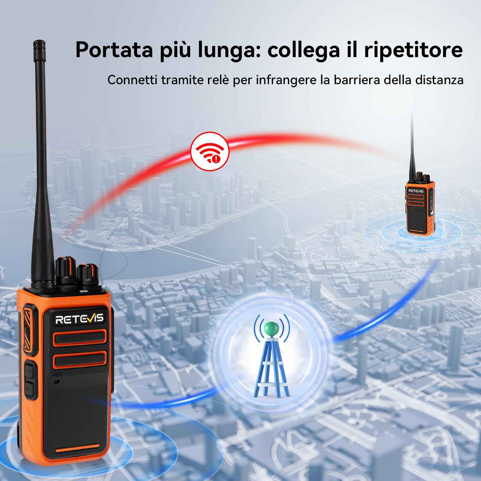 Retevis C66 Walkie Talkie Lungo Raggio, Ricetrasmittente Ricaricabile | Ricarica Rapida, CTCSS/DCS, per la Sicurezza Dell'hotel, Arancione, 4 Pezzi