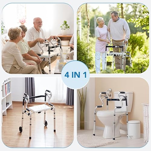 Miniatura 5 de Health Line Massage Products - Andador plegable 4 en 1 con asiento de productos de masaje, andadores plegables ajustables de ancho con ruedas de 5