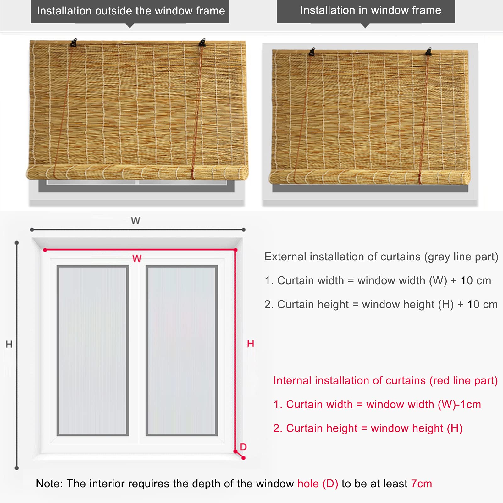 Tenda avvolgibile ecologica in bambù naturale per interni ed esterni, perfetta protezione solare per balcone, patio o sala da tè (160 x 220 cm)