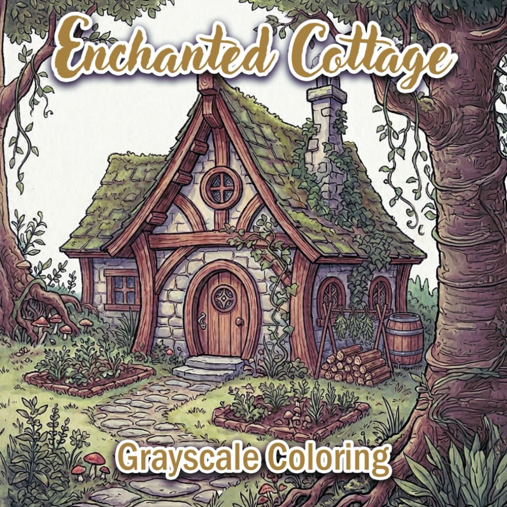 Enchanted Cottage: Grayscale Coloring: A Relaxing Forest Cottage Coloring Book Filled with Magical Woodland Homes, Peaceful Nature Scenes, and Cozy Fantasy Hideaways