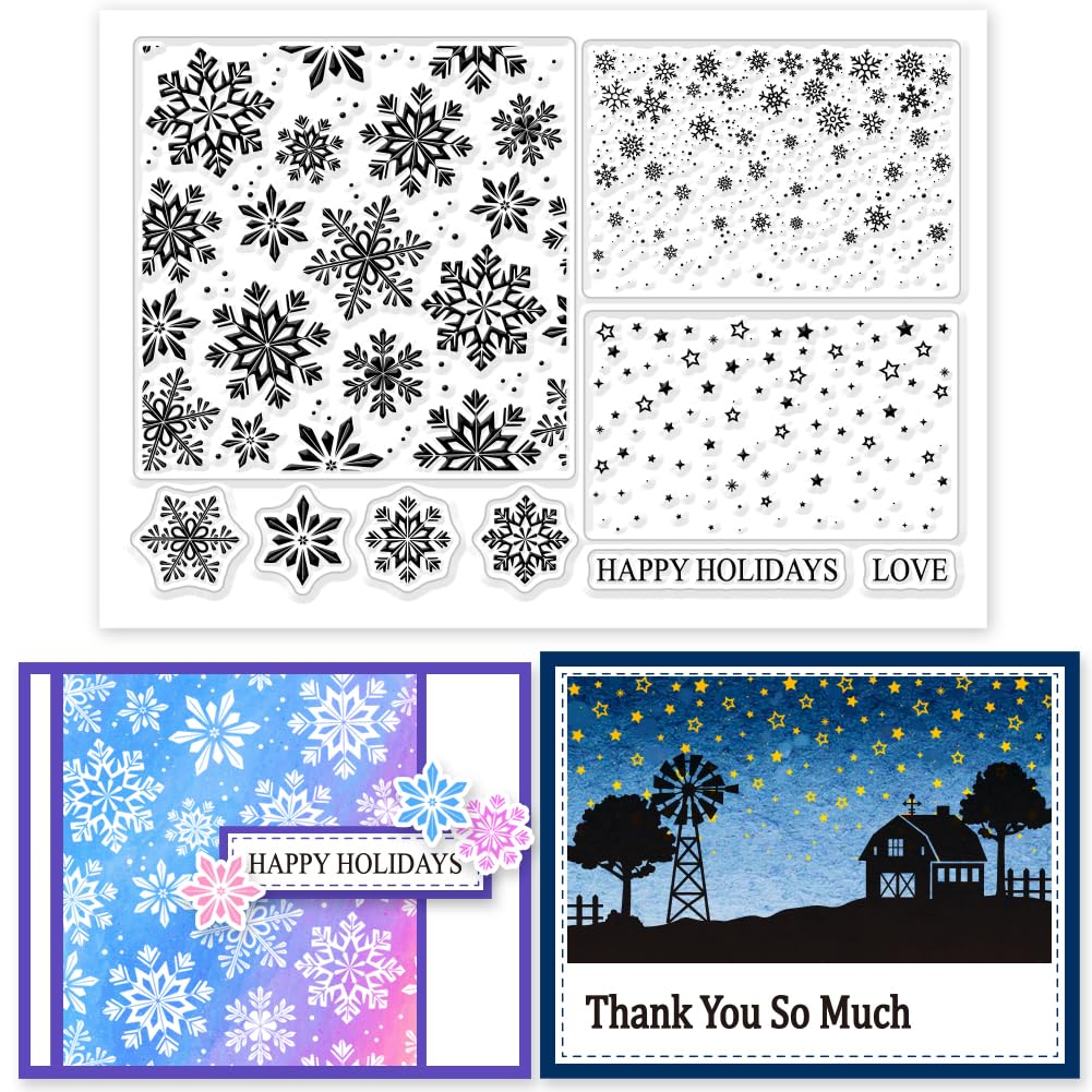 GLOBLELAND Winter Christmas Snowflakes Background Clear Stamps for Card Making
