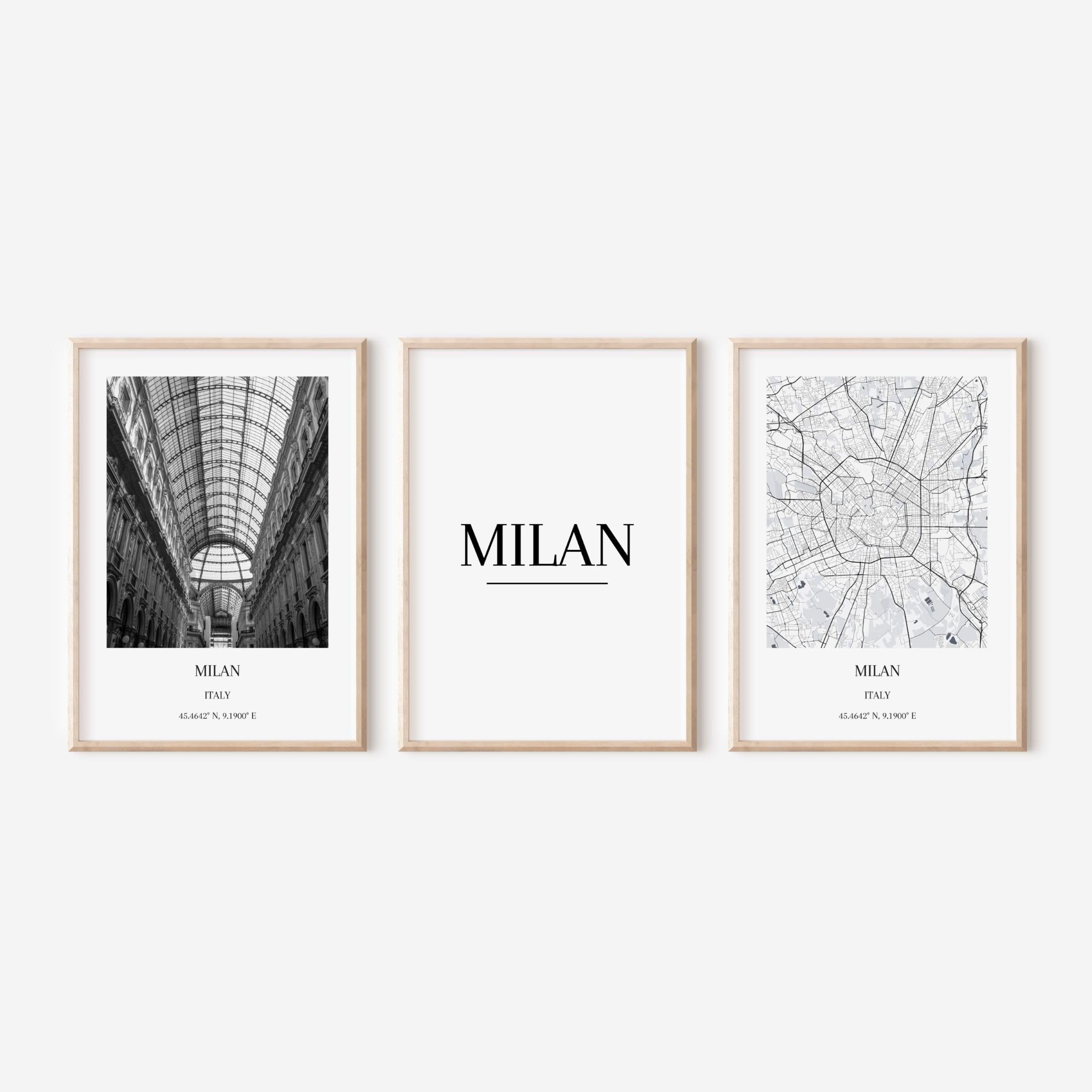 Zoey Austin Set of 3 Posters, City Poster, City Poster, DIN A3 (30 cm x 42 cm), Minamalist Modern Wall Decoration, Living Room, Bedroom Decoration, Black/White (Milan)