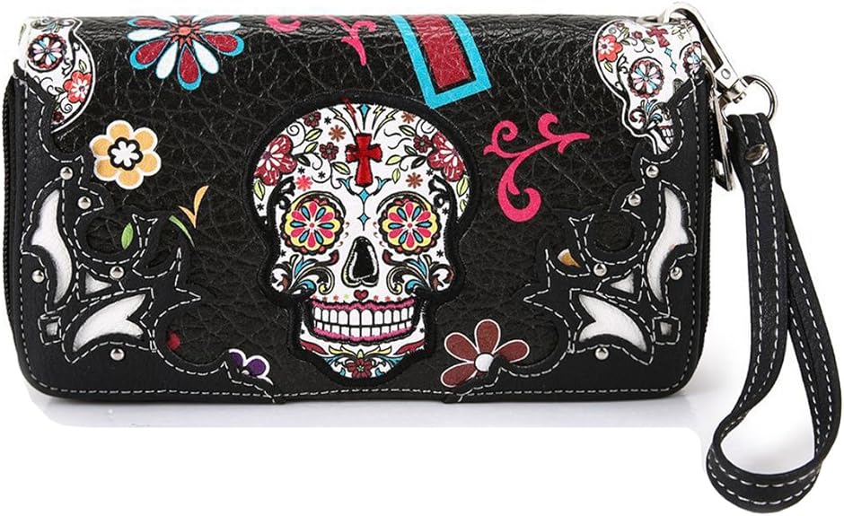 Sugar Skull Western Cross Clutch Wallet Day of the Dead Wristlet Purse Calavera