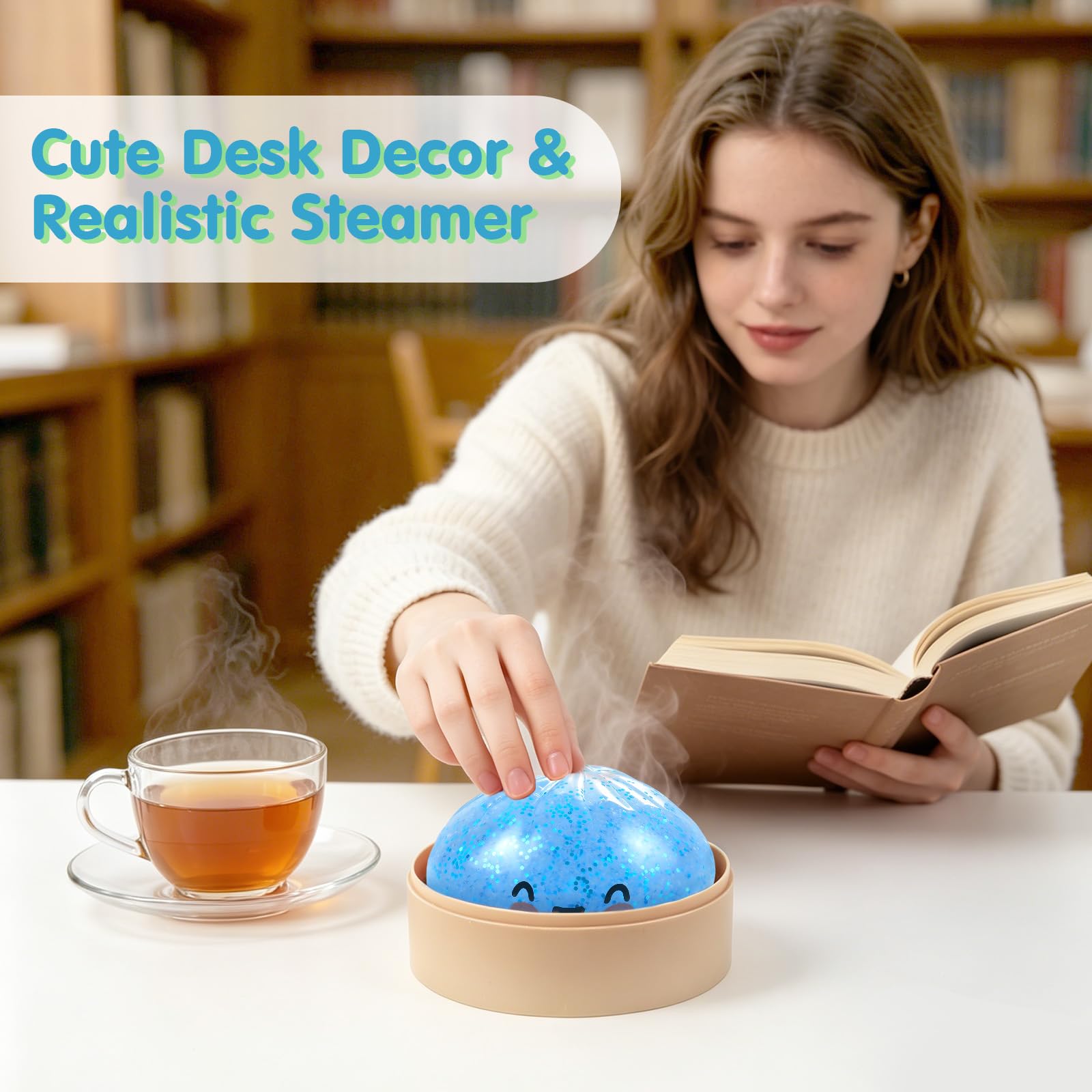 Glitter Dumpling Squishy with Steamer, Squishy Dumplings Sensory Fidget Toy, Squeeze Toys for Relaxation, Light Blue, 9 x 9 cm - Image 6