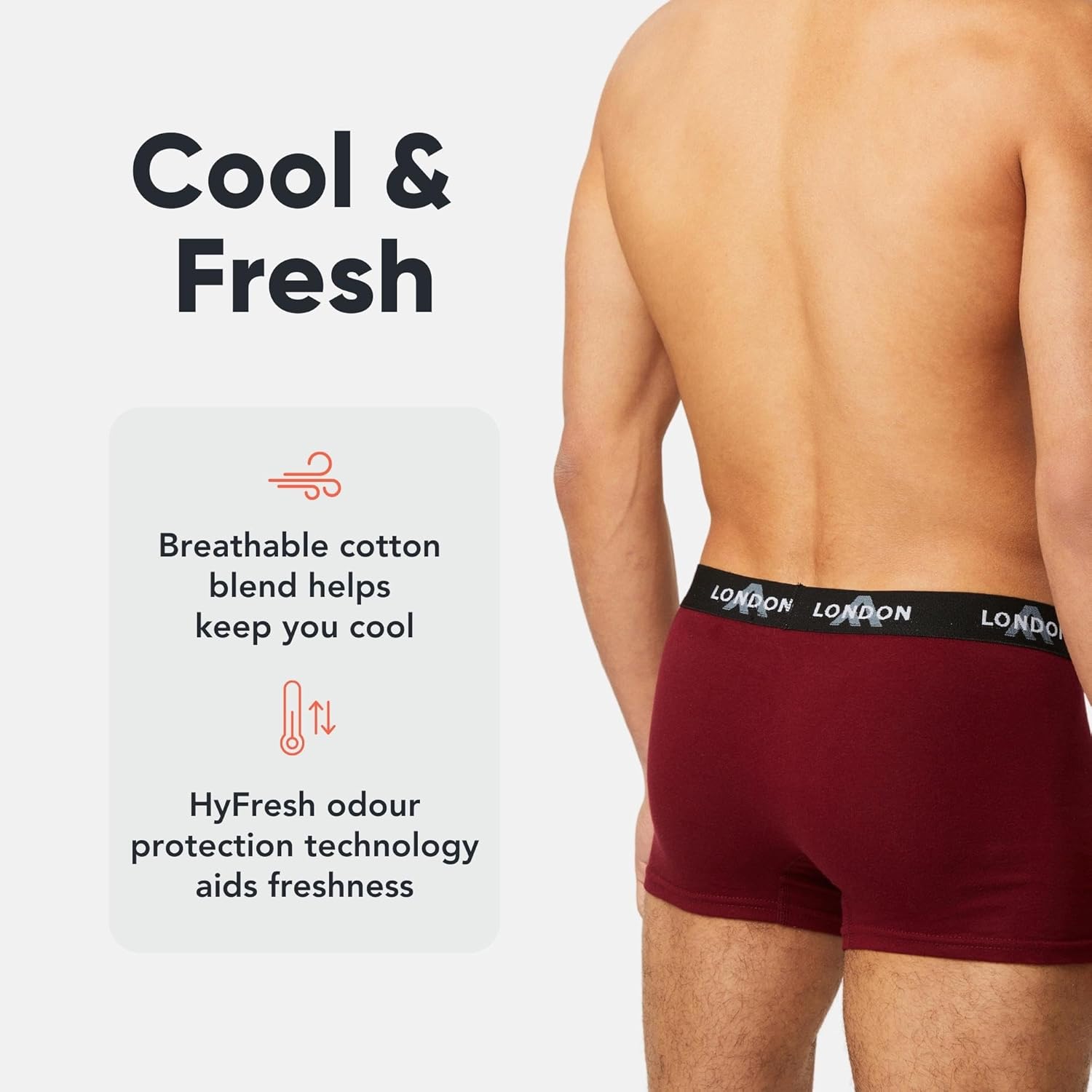 FM London Boxers Homme Lot de 4/8 – HyFresh™, coton riche, coupe ajustée, ceinture Soft-Flex, anti-odeurs et confort quotidien - Image détaillée