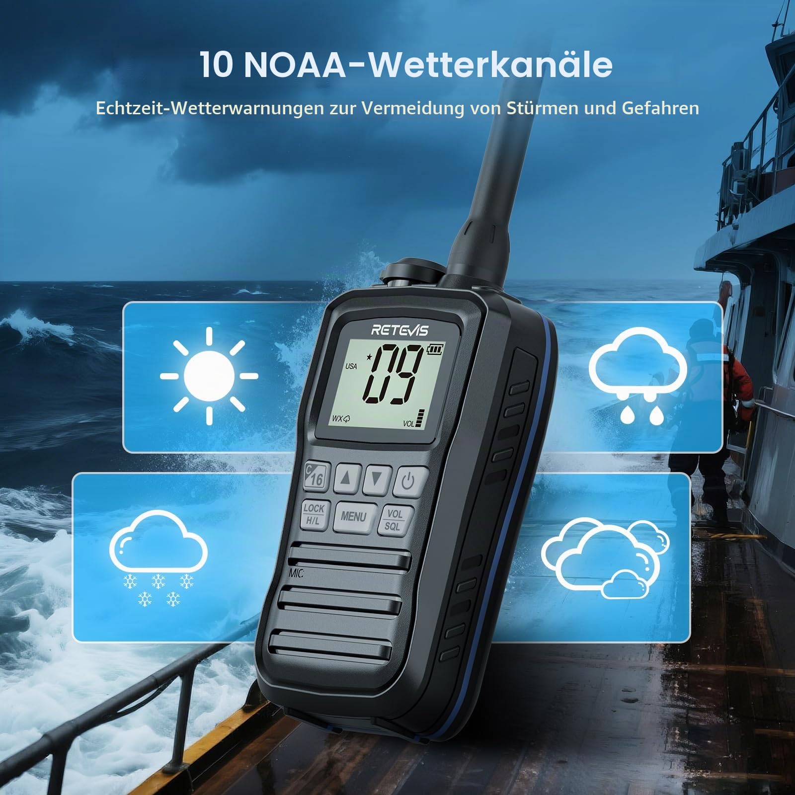 Retevis RM01P Marine Radio, Schwimmende Vibration Marine Walkie Talkie