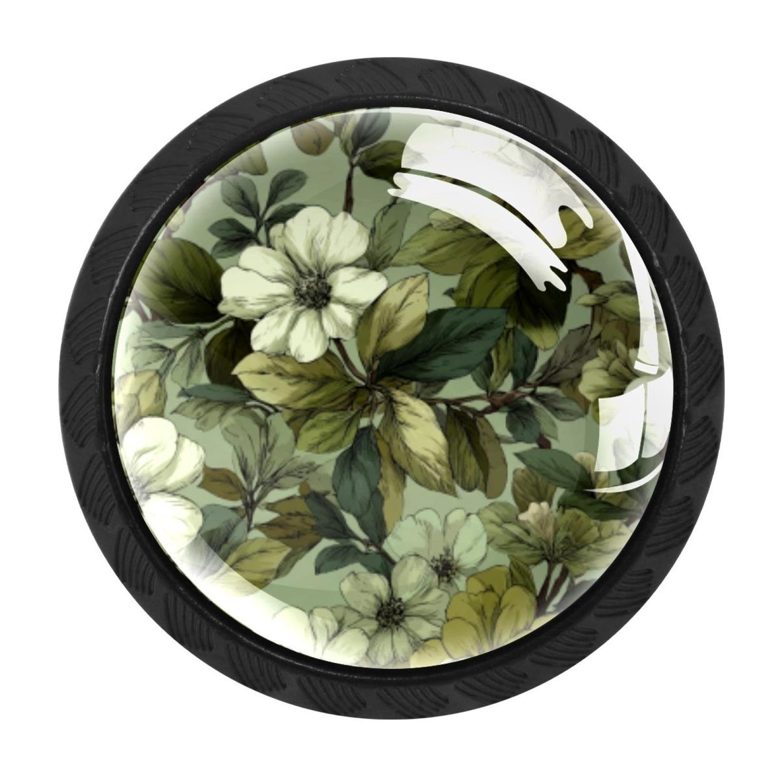 CHENZZZZ Sage Green Flowers Drawer Knobs Pull Handle Crystal Glass Circle Shape Cabinet Drawer Pulls Cupboard Knobs with Screws for Kitchen Cupboard Dresser Wardrobe etc