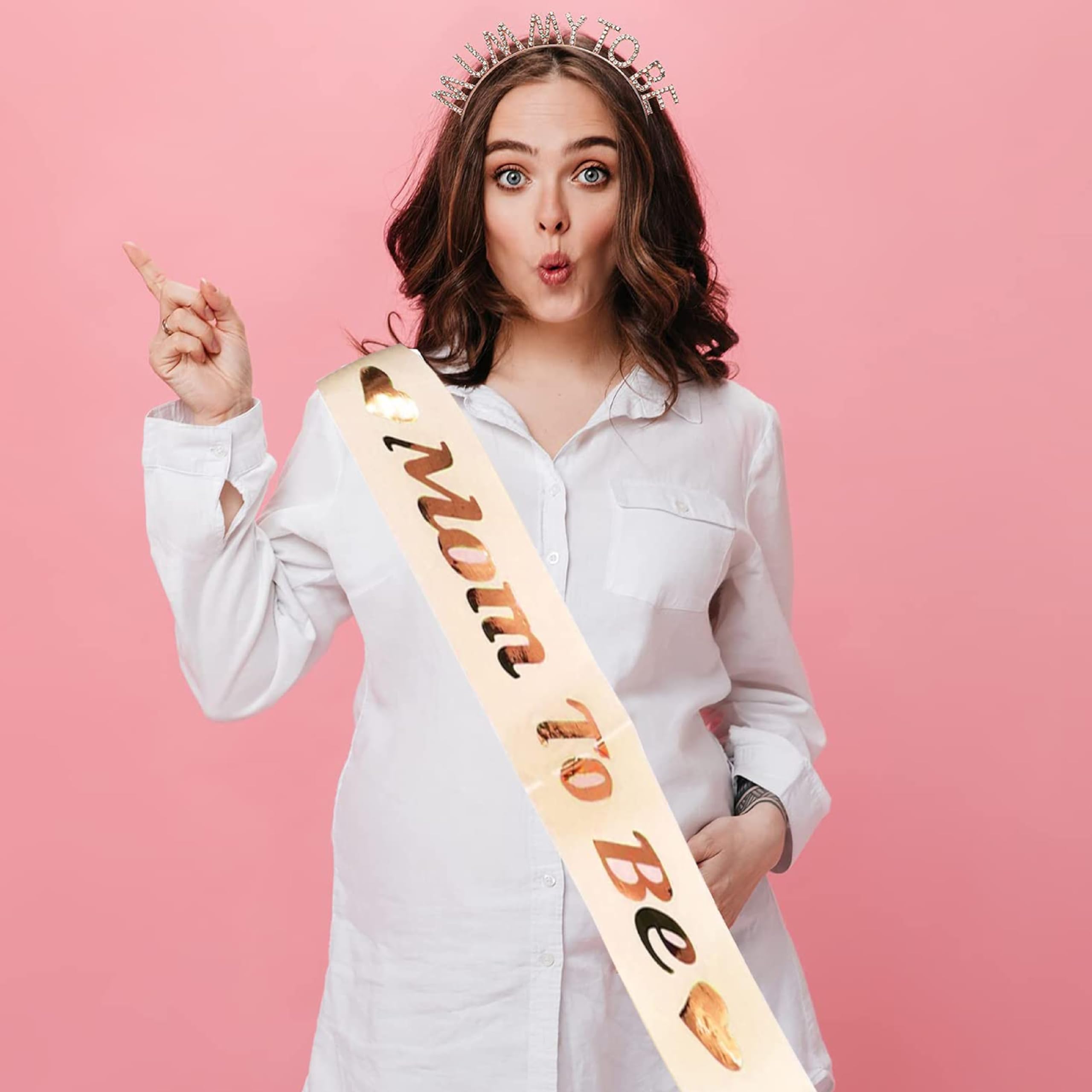 TOYXE Mom to Be Sash with Headband Rose Gold Golden - Image 3 thumbnail