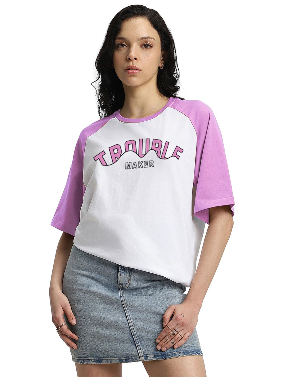 JUNEBERRY 100% czysta bawełna, oversize, luźny krój, styl Boyfriend, pół rękawów, fajny przód i tył, nadruk graficzny, okrągły dekolt, 3 sztuki