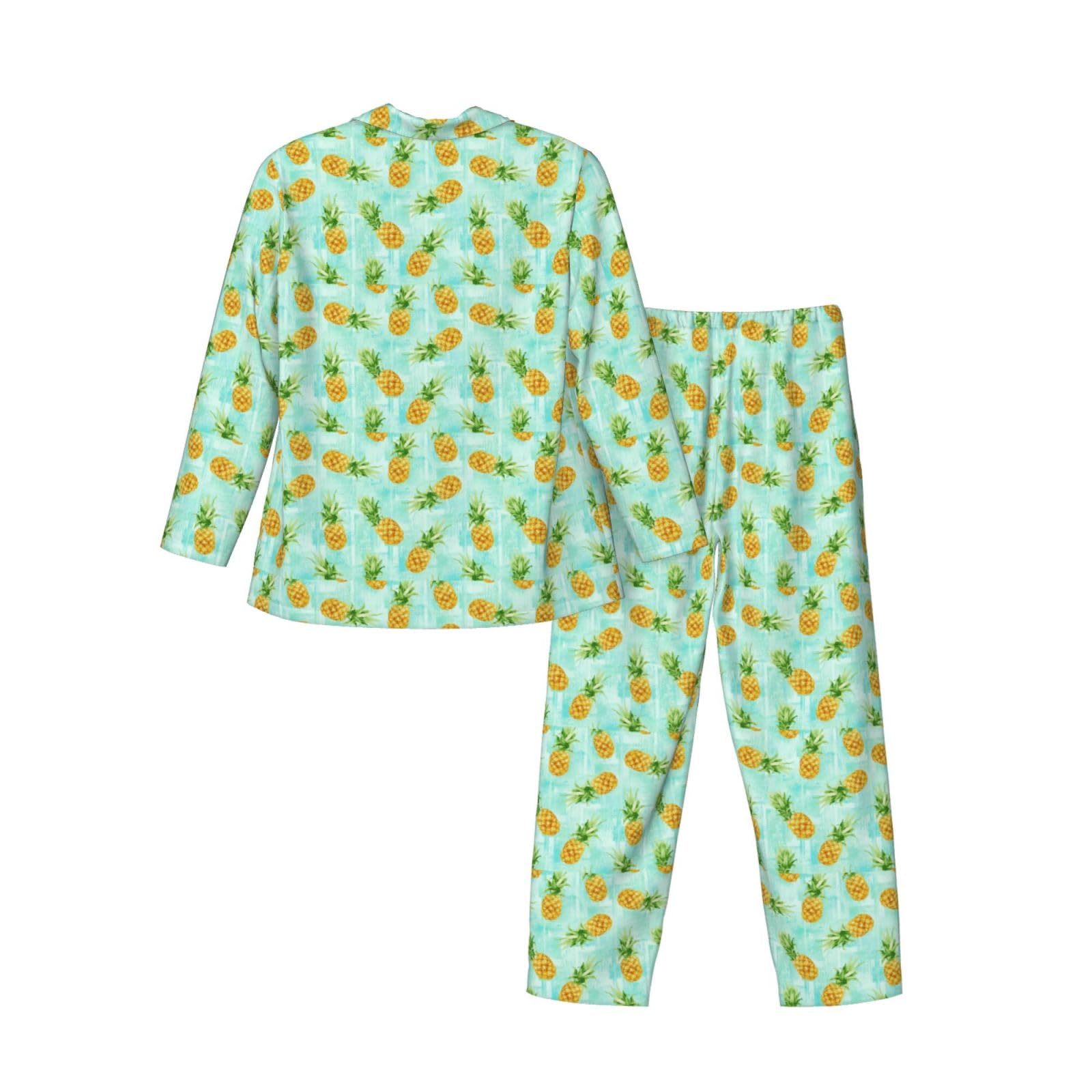Ananas verde. Stampa da uomo a maniche lunghe pigiama set pigiameria due pezzi Home Travel Outfit Lounge Pants
