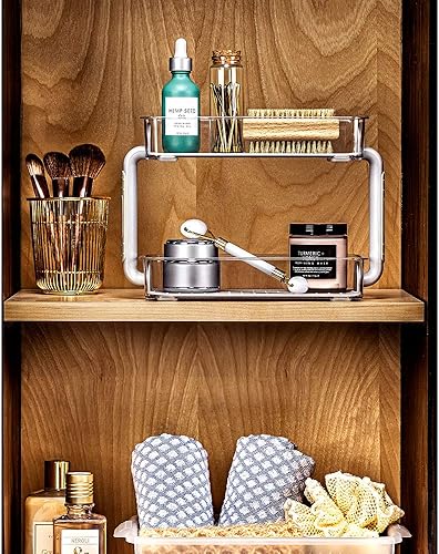 Vista 5 de madesmart Organizador de especias de cocina multiusos de plástico de 2 niveles, estante de especias para organización de gabinetes, color gris