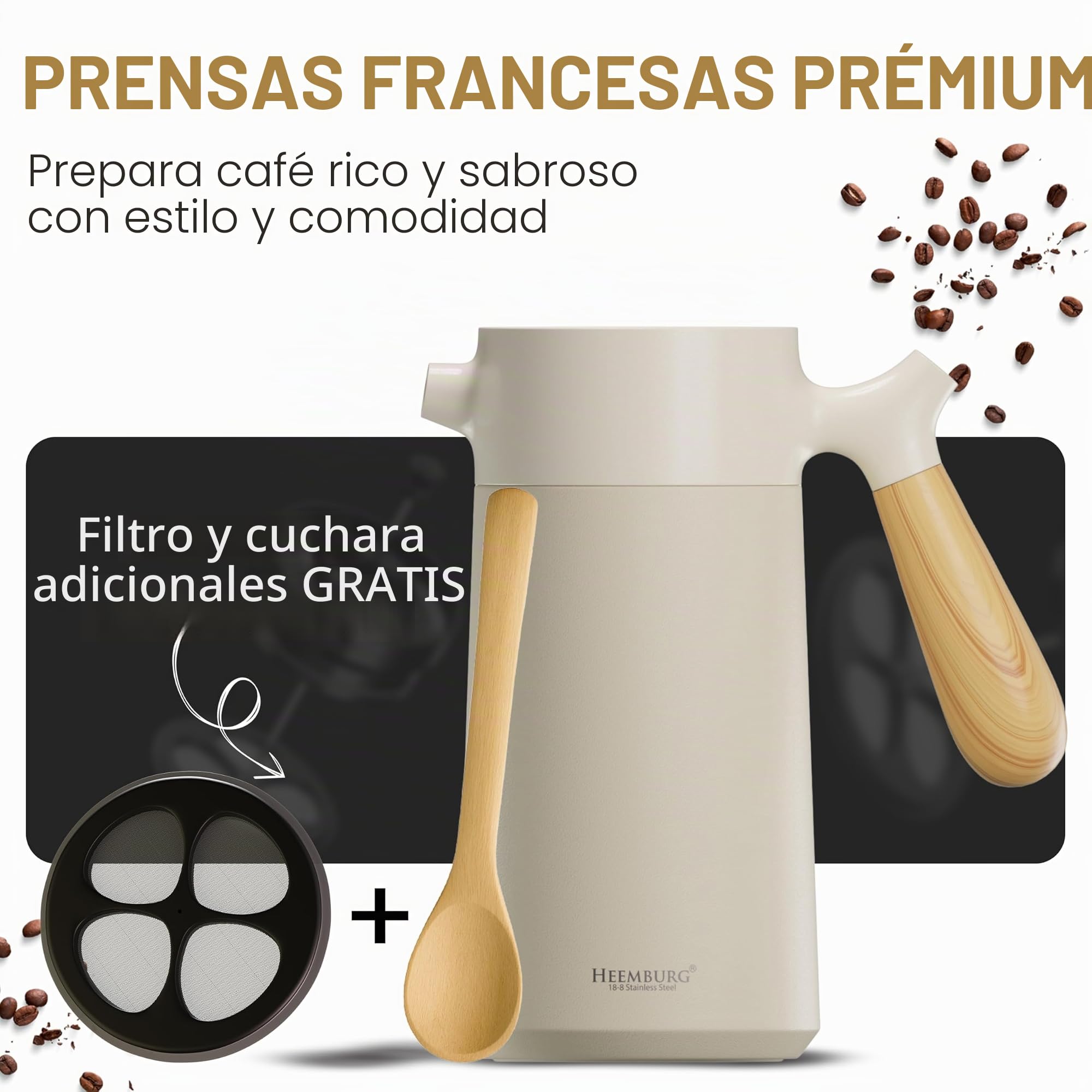 Heemburg French Coffee Press – Cafetera térmica de calidad de acero inoxidable | Prensa de café con aislamiento de doble pared para un café y té perfectos