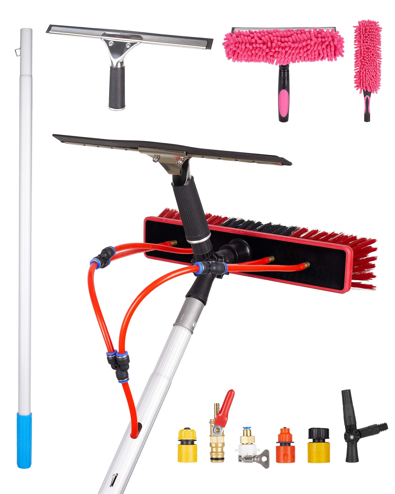 Solar Panel Cleaning Kit, 40ft Water Fed Poles, Long Hose, Brush &amp; Squeegee, 2 Dusting Brush for Solar Panel High Window Roof Cleaning