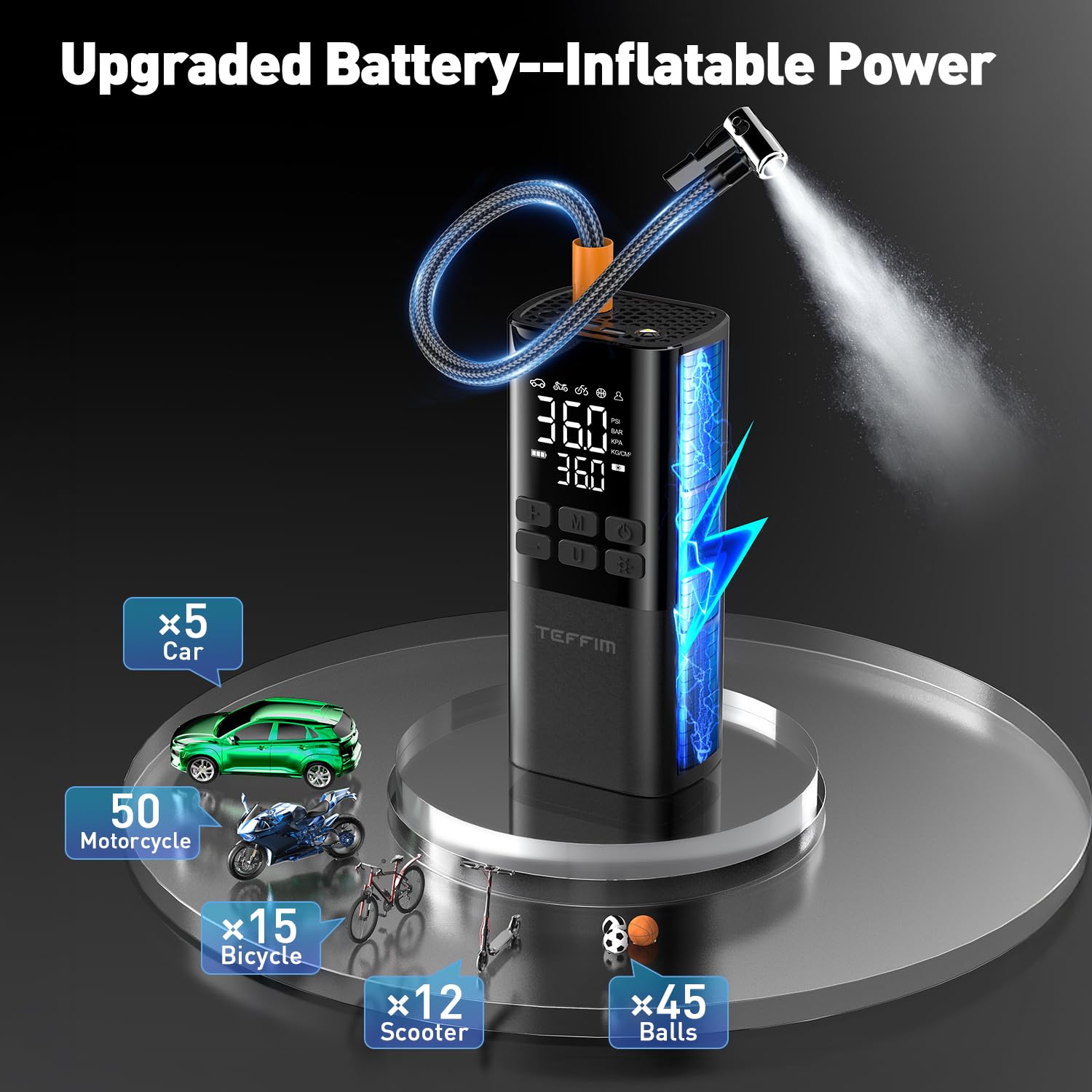 Tire Inflator Portable Air Compressor - Air Pump for Car Tires Portable for Car with Pressure Gauge Tire — view 3